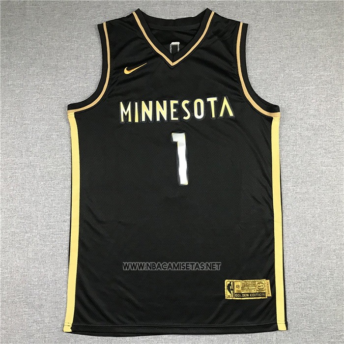 Camiseta Golden Edition Minnesota Timberwolves Anthony NO 1 Edwards 2020-21 Negro
